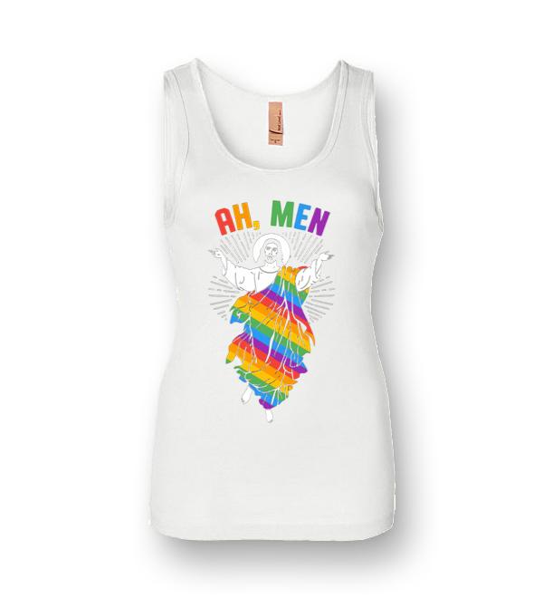 Ah Men Lgbt Gay Pride Jesus Rainbow Flag God Womens Jersey Tank