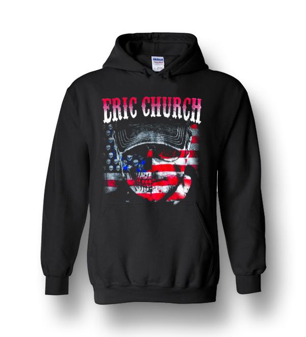 Eric Church With American Flag Background Heavy Blend Hoodie