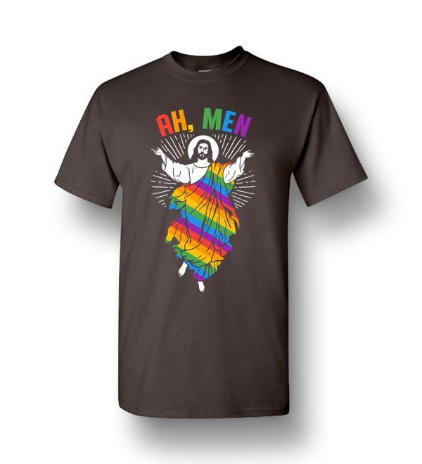 Ah Men Lgbt Gay Pride Jesus Rainbow Flag God Men Short Sleeve T Shirt